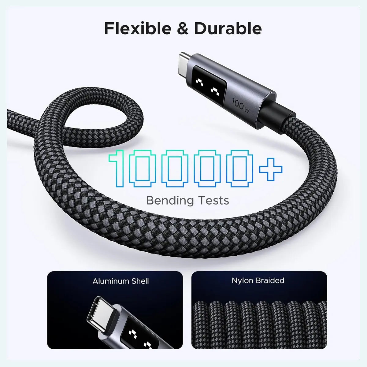 UGREEN Uno 100W USB C to USB C Fast Charging Cable, 100W 20V 5A, 3 Meter, 480Mbps, E-Marker Chip, Aluminum Alloy Shell, Double-Layer Nylon Braided, Model 35513
