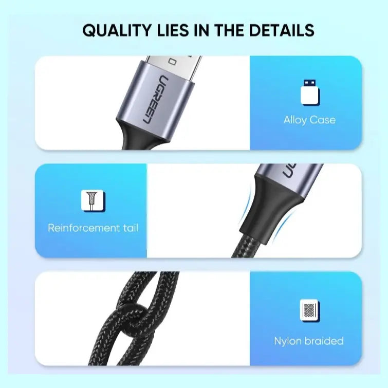 UGREEN 60126 USB-A To USB-C Fast Charging Cable, 3A, 480 Megabytes Per Second, 1 Meter, Aluminum Braid