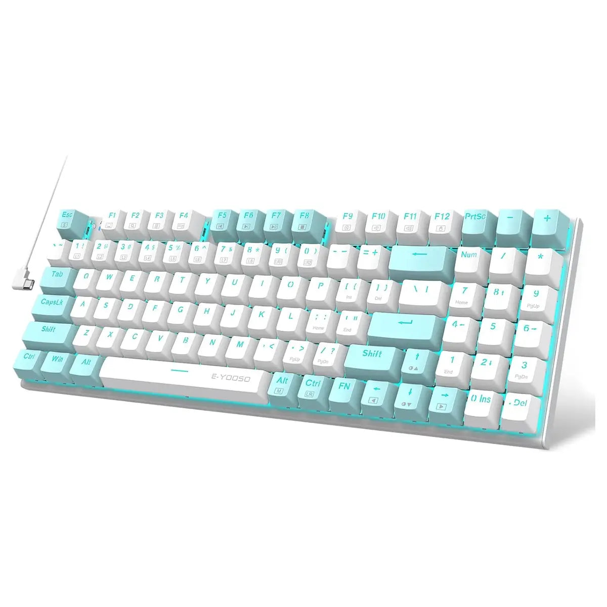 E-YOOSO Z-19 Mechanical Keyboard, Wired 94 Keys 85% Compact With Numpad, Blue Switch, Hot Swappable 3-Pin PCB Support, Blue Backlit 17 Modes Plus 2 Custom, PBT Keycaps