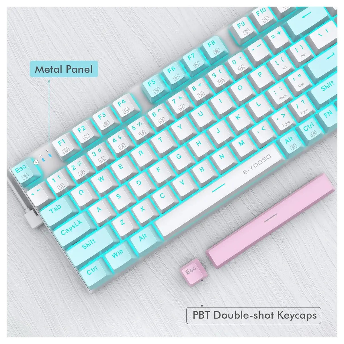 E-YOOSO Z-19 Mechanical Keyboard, Wired 94 Keys 85% Compact With Numpad, Blue Switch, Hot Swappable 3-Pin PCB Support, Blue Backlit 17 Modes Plus 2 Custom, PBT Keycaps