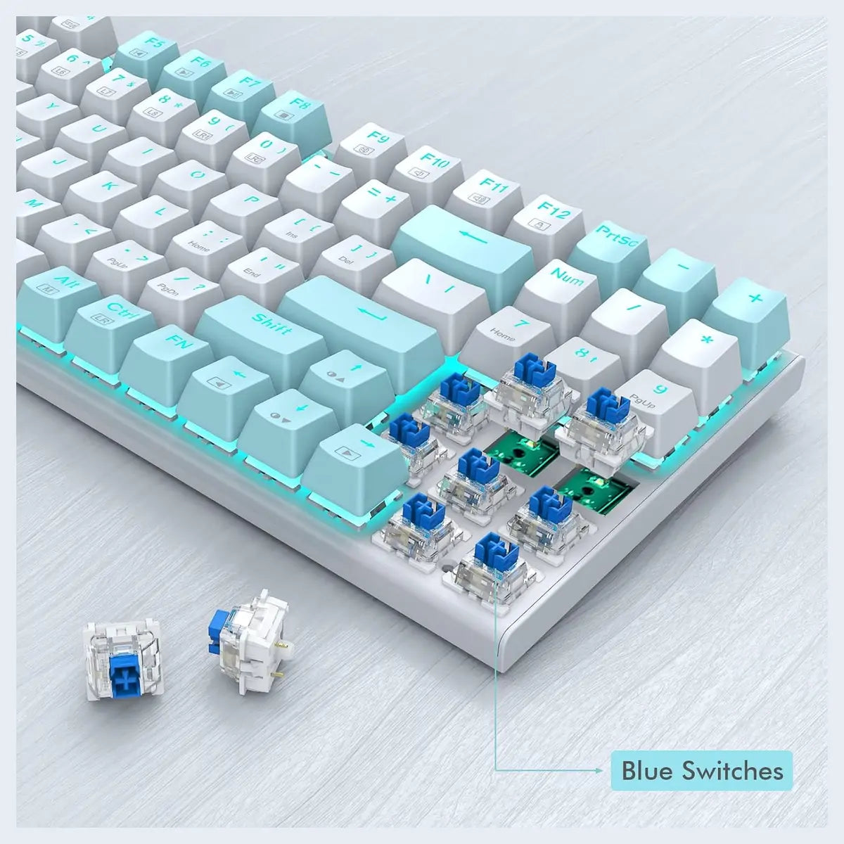 E-YOOSO Z-19 Mechanical Keyboard, Wired 94 Keys 85% Compact With Numpad, Blue Switch, Hot Swappable 3-Pin PCB Support, Blue Backlit 17 Modes Plus 2 Custom, PBT Keycaps