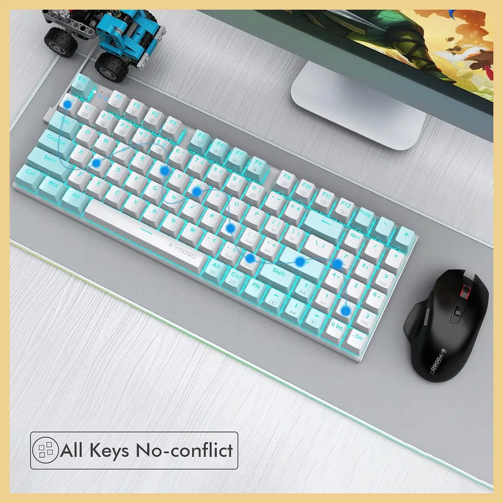 E-YOOSO Z-19 Mechanical Keyboard, Wired 94 Keys 85% Compact With Numpad, Blue Switch, Hot Swappable 3-Pin PCB Support, Blue Backlit 17 Modes Plus 2 Custom, PBT Keycaps