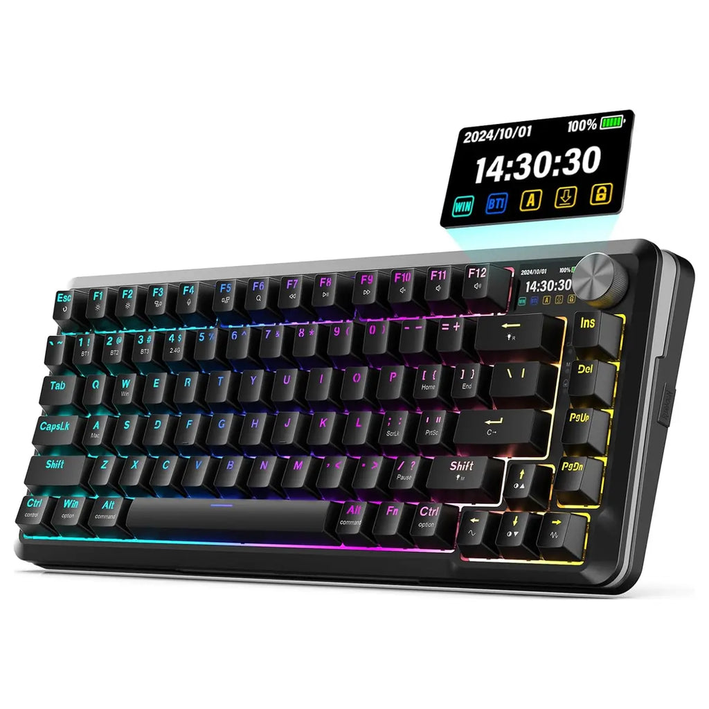 Redragon FLEKACT K708 Wireless Mechanical Keyboard, 1.14" LCD Screen, Volume Knob, Pre-Lubed Leopard L Linear Switches, Tri-Mode Bluetooth 2.4G USB-C, Hot Swappable, RGB, 4000mAh Battery