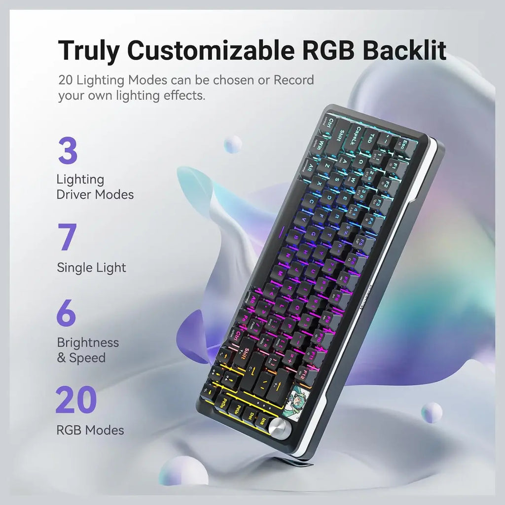 Redragon FLEKACT K708 Wireless Mechanical Keyboard, 1.14" LCD Screen, Volume Knob, Pre-Lubed Leopard L Linear Switches, Tri-Mode Bluetooth 2.4G USB-C, Hot Swappable, RGB, 4000mAh Battery