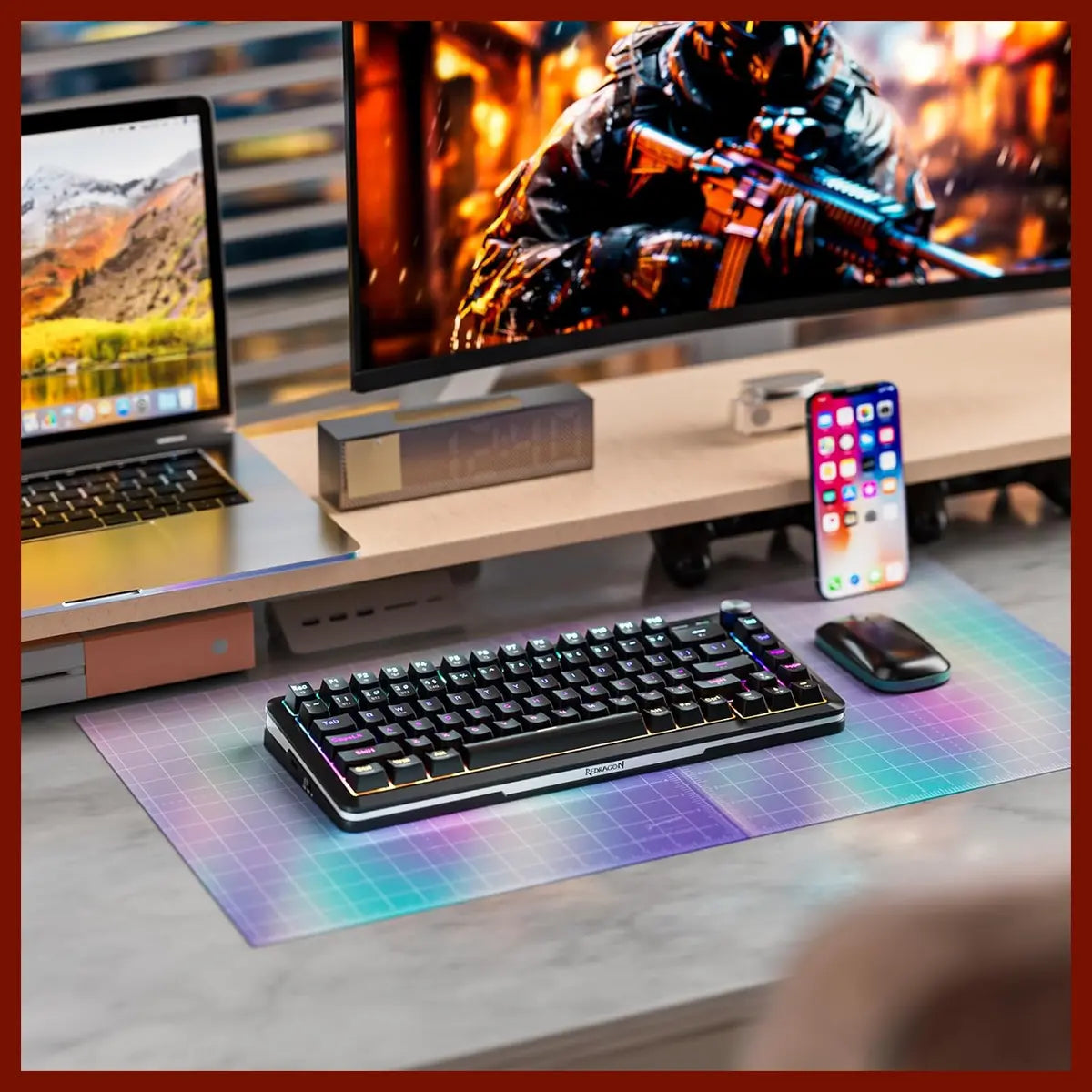 Redragon FLEKACT K708 Wireless Mechanical Keyboard, 1.14" LCD Screen, Volume Knob, Pre-Lubed Leopard L Linear Switches, Tri-Mode Bluetooth 2.4G USB-C, Hot Swappable, RGB, 4000mAh Battery