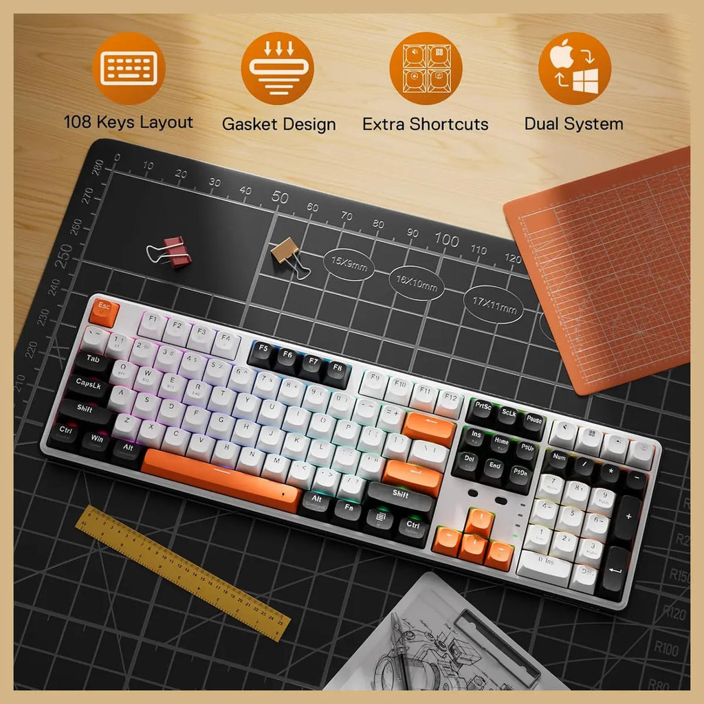Redragon WYVERN PRO K689 PRO Wireless Gasket RGB Gaming Keyboard, 108 Keys Mechanical Keyboard, Extra 4 Hotkeys, Hot-Swappable Socket, 3-Layer Noise Dampening