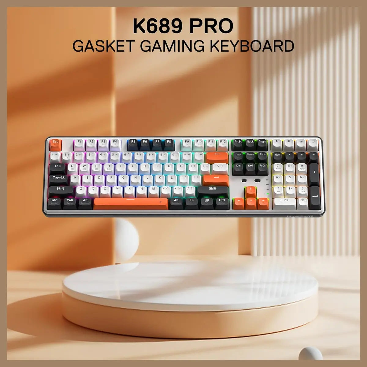 Redragon WYVERN PRO K689 PRO Wireless Gasket RGB Gaming Keyboard, 108 Keys Mechanical Keyboard, Extra 4 Hotkeys, Hot-Swappable Socket, 3-Layer Noise Dampening