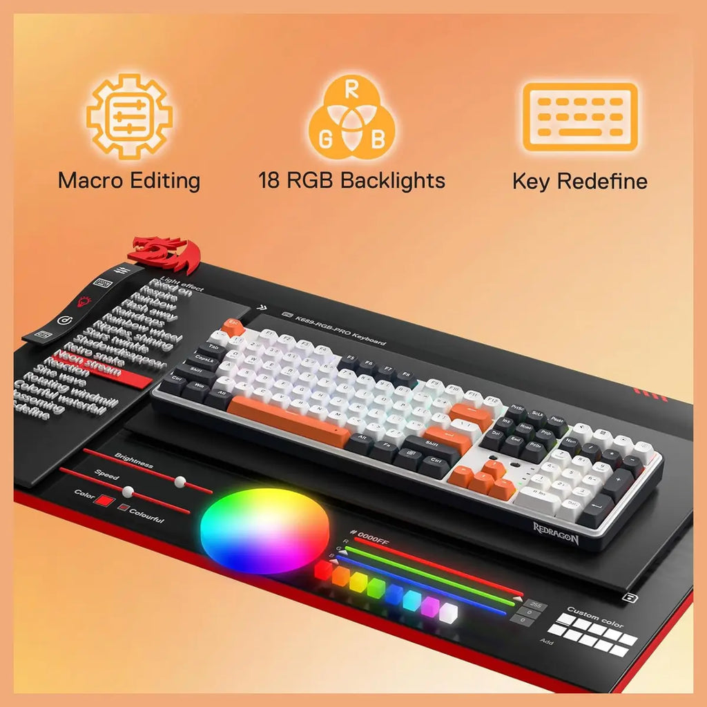 Redragon WYVERN PRO K689 PRO Wireless Gasket RGB Gaming Keyboard, 108 Keys Mechanical Keyboard, Extra 4 Hotkeys, Hot-Swappable Socket, 3-Layer Noise Dampening