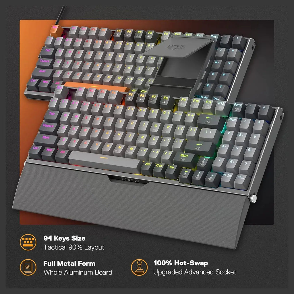Redragon OLAF K648 Wired RGB Gaming Keyboard, 94-Key Mechanical Keyboard, Hot Swappable, Solid Aluminum Plate, Noise Absorbing EVA Foams, Detachable Wrist Rest