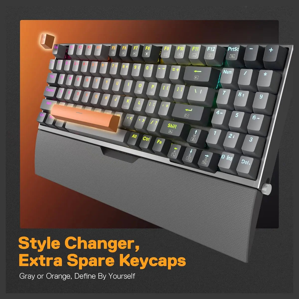 Redragon OLAF K648 Wired RGB Gaming Keyboard, 94-Key Mechanical Keyboard, Hot Swappable, Solid Aluminum Plate, Noise Absorbing EVA Foams, Detachable Wrist Rest