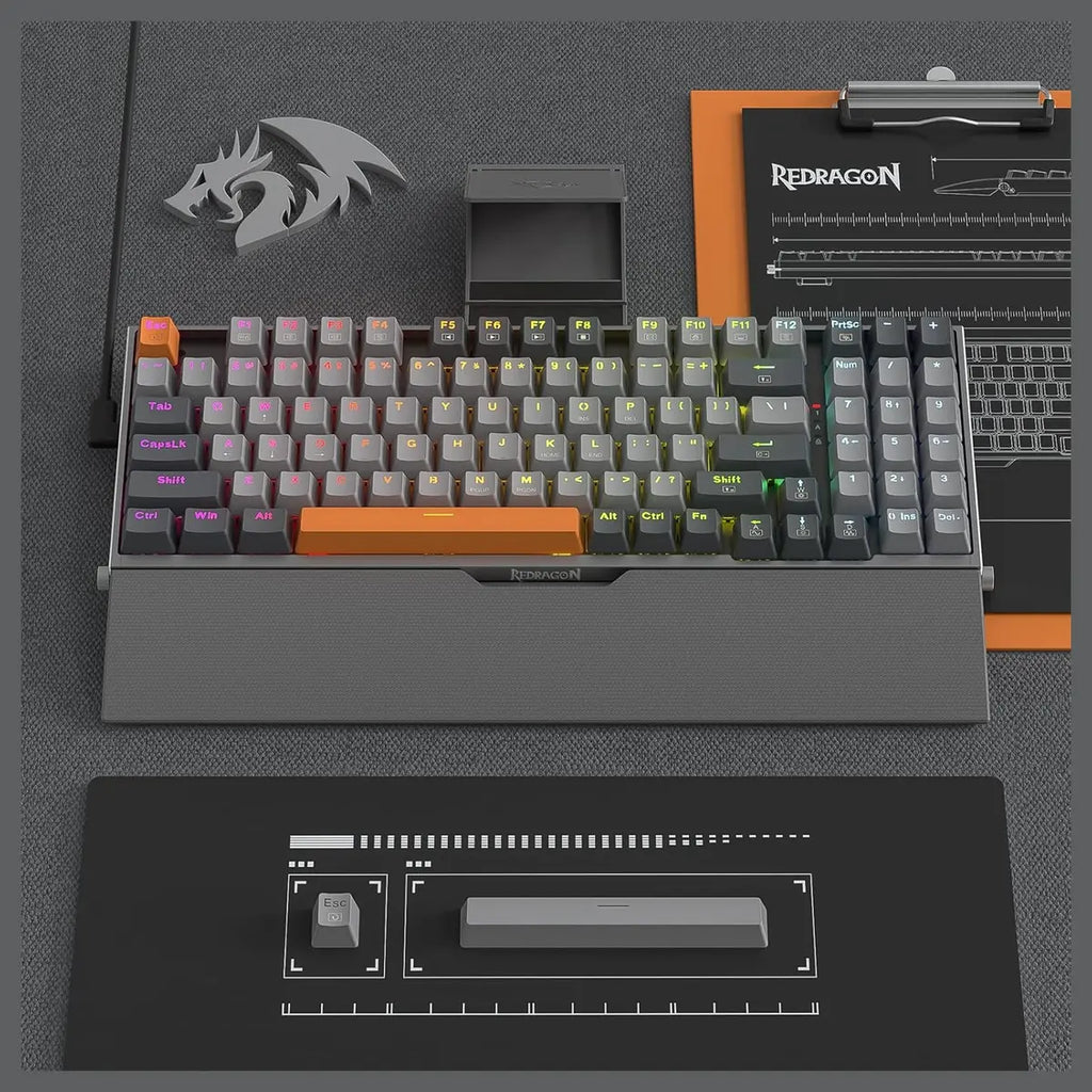 Redragon OLAF K648 Wired RGB Gaming Keyboard, 94-Key Mechanical Keyboard, Hot Swappable, Solid Aluminum Plate, Noise Absorbing EVA Foams, Detachable Wrist Rest