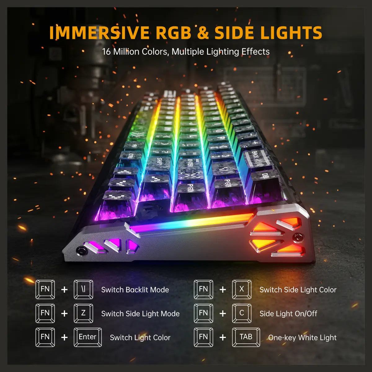 ATTACK SHARK R68 HE Carbon Fiber Rapid Trigger Keyboard, 60% Wired 8000Hz, Magnetic Switch, 0.005mm RT Accuracy, Full RGB Backlighting, Ink Shade