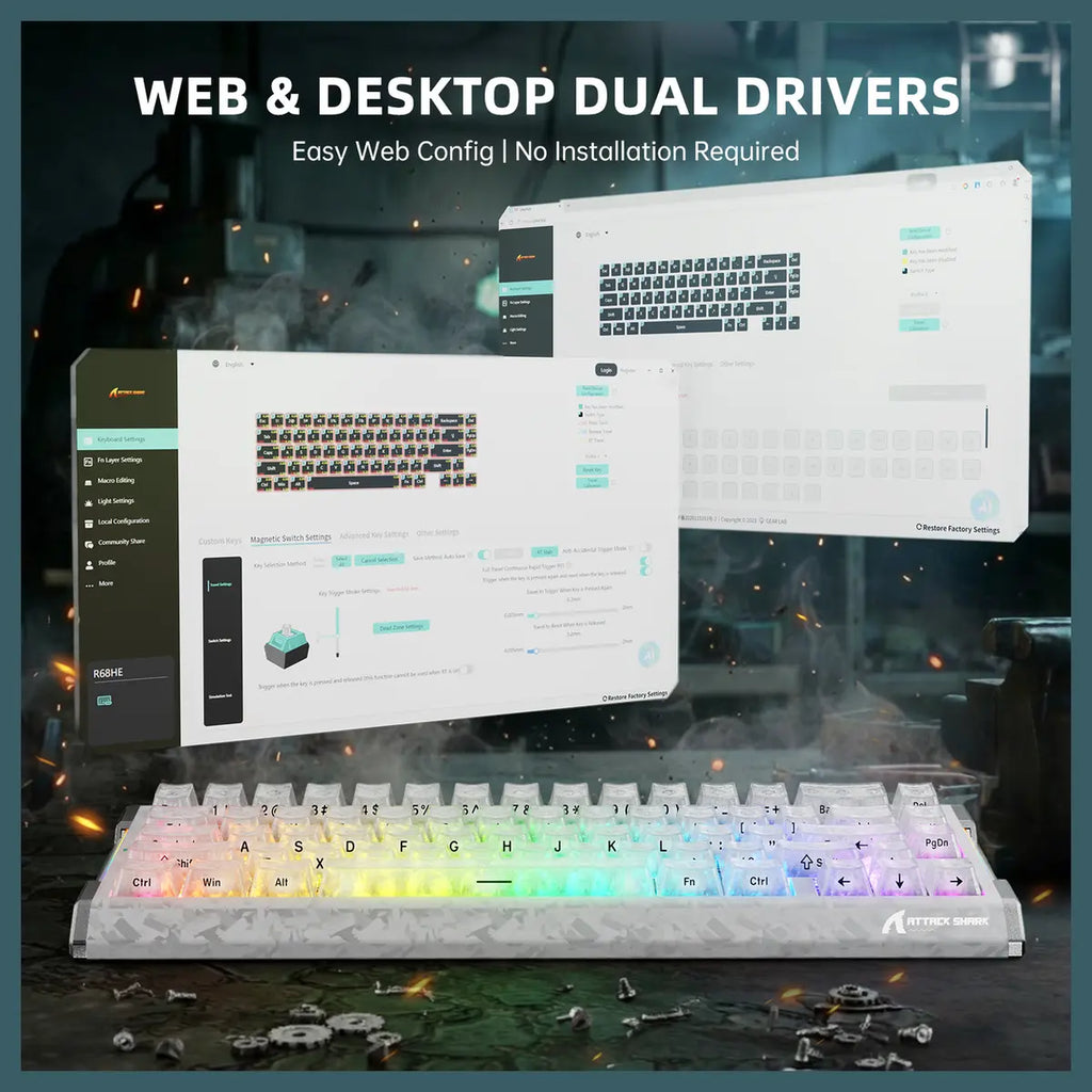 ATTACK SHARK R68 HE Carbon Fiber Rapid Trigger Keyboard, 60% Wired 8000Hz, Magnetic Switches, 0.005mm RT Accuracy, Full RGB Backlighting, Ice Ninja