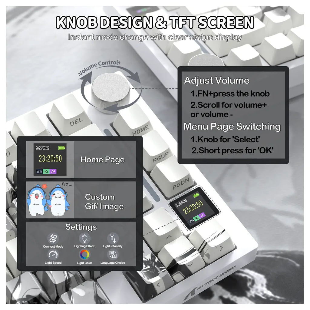 ATTACK SHARK X820Ultra Tri-mode Gasket Mechanical Keyboard, 75% ANSI Layout, Bluetooth 5.1 and 2.4G Wireless and Type-C Wired, TFT Smart Display and Knob, Hot-Swappable, QMK, RGB, Dark Warrior