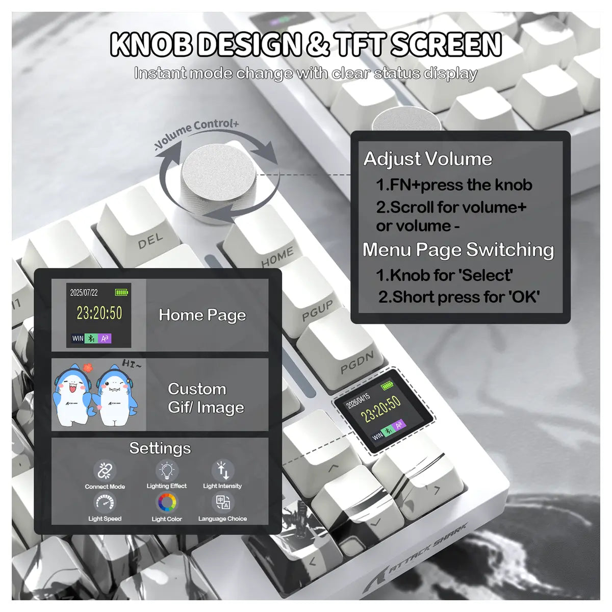 ATTACK SHARK X820Ultra Tri-mode Gasket Mechanical Keyboard, 75% ANSI Layout, Bluetooth 5.1 and 2.4G Wireless and Type-C Wired, TFT Smart Display and Knob, Hot-Swappable, QMK, RGB, Dark Warrior