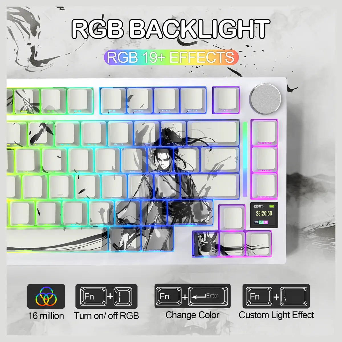 ATTACK SHARK X820Ultra Tri-mode Gasket Mechanical Keyboard, 75% ANSI Layout, Bluetooth 5.1 and 2.4G Wireless and Type-C Wired, TFT Smart Display and Knob, Hot-Swappable, QMK, RGB, Dark Warrior