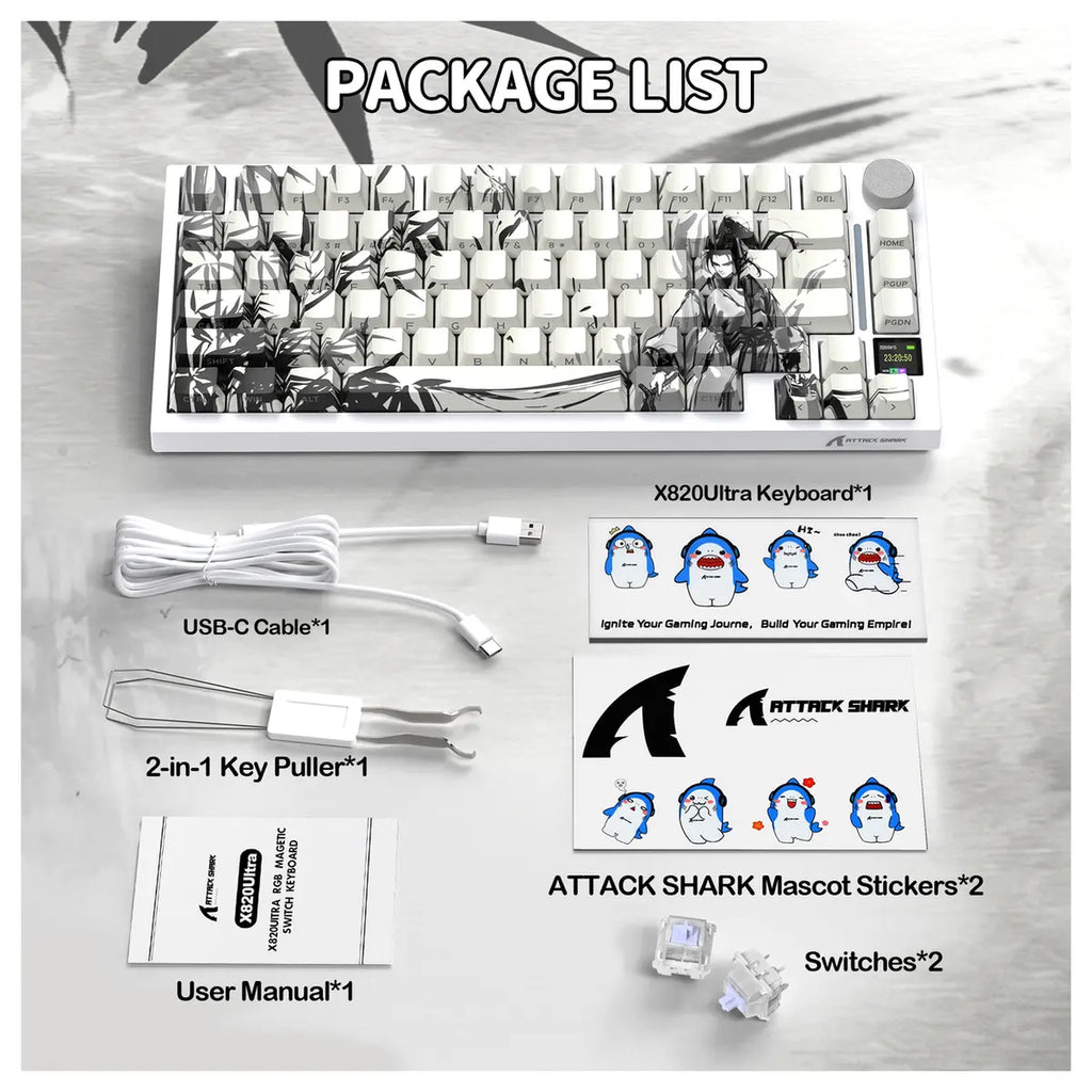 ATTACK SHARK X820Ultra Tri-mode Gasket Mechanical Keyboard, 75% ANSI Layout, Bluetooth 5.1 and 2.4G Wireless and Type-C Wired, TFT Smart Display and Knob, Hot-Swappable, QMK, RGB, Dark Warrior