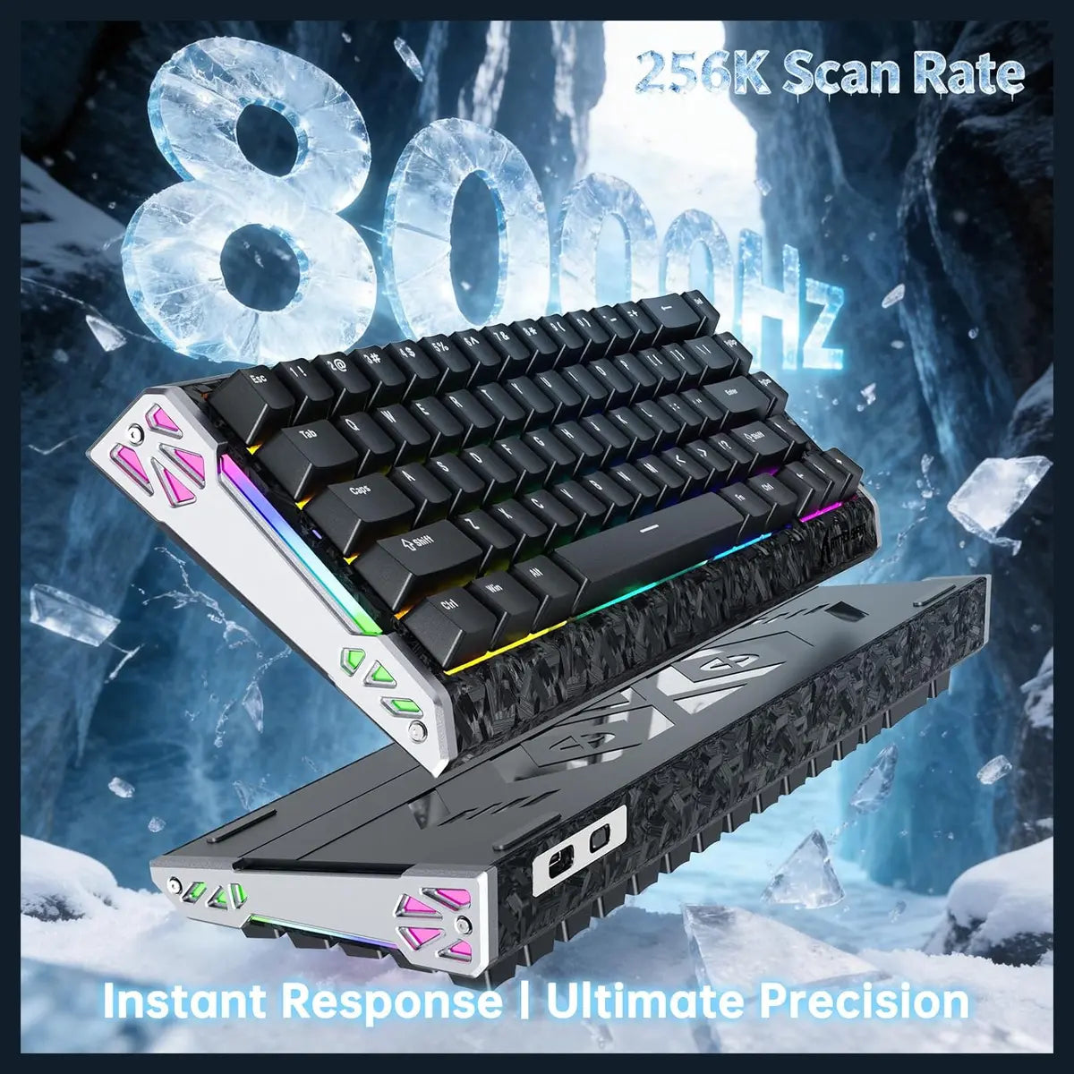 ATTACK SHARK R68 HE Carbon Fiber Rapid Trigger Keyboard, 8000Hz Polling Rate, 0.005mm RT Accuracy, 68 Keys Wired Magnetic Switch, Adjustable Actuation, Snap Tap, RGB Lighting, Black