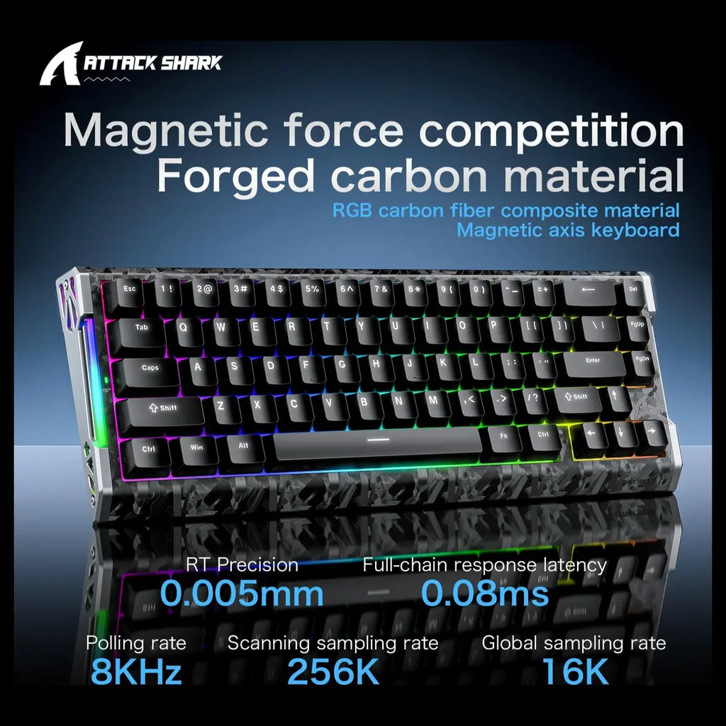 ATTACK SHARK R68 HE Carbon Fiber Rapid Trigger Keyboard, 8000Hz Polling Rate, 0.005mm RT Accuracy, 68 Keys Wired Magnetic Switch, Adjustable Actuation, Snap Tap, RGB Lighting, Black