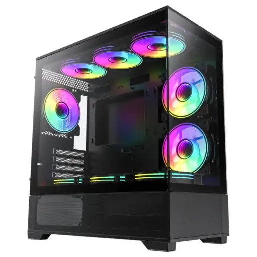 GameMax Vista Mini Black MATX Gaming Case, Micro ATX, Tempered Glass Front and Side Panels, Up To 9x120mm Fans, USB3.0 and USB2.0, Black, GMX-VISTA-MB