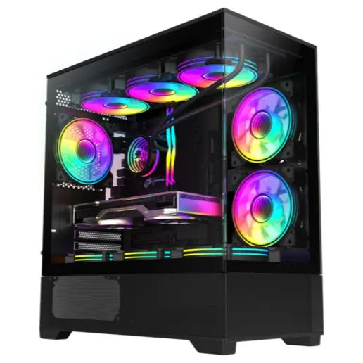 GameMax Vista Mini Black MATX Gaming Case, Micro ATX, Tempered Glass Front and Side Panels, Up To 9x120mm Fans, USB3.0 and USB2.0, Black, GMX-VISTA-MB