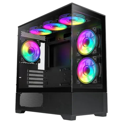 GameMax Vista Mini Black MATX Gaming Case, Micro ATX, Tempered Glass Front and Side Panels, Up To 9x120mm Fans, USB3.0 and USB2.0, Black, GMX-VISTA-MB