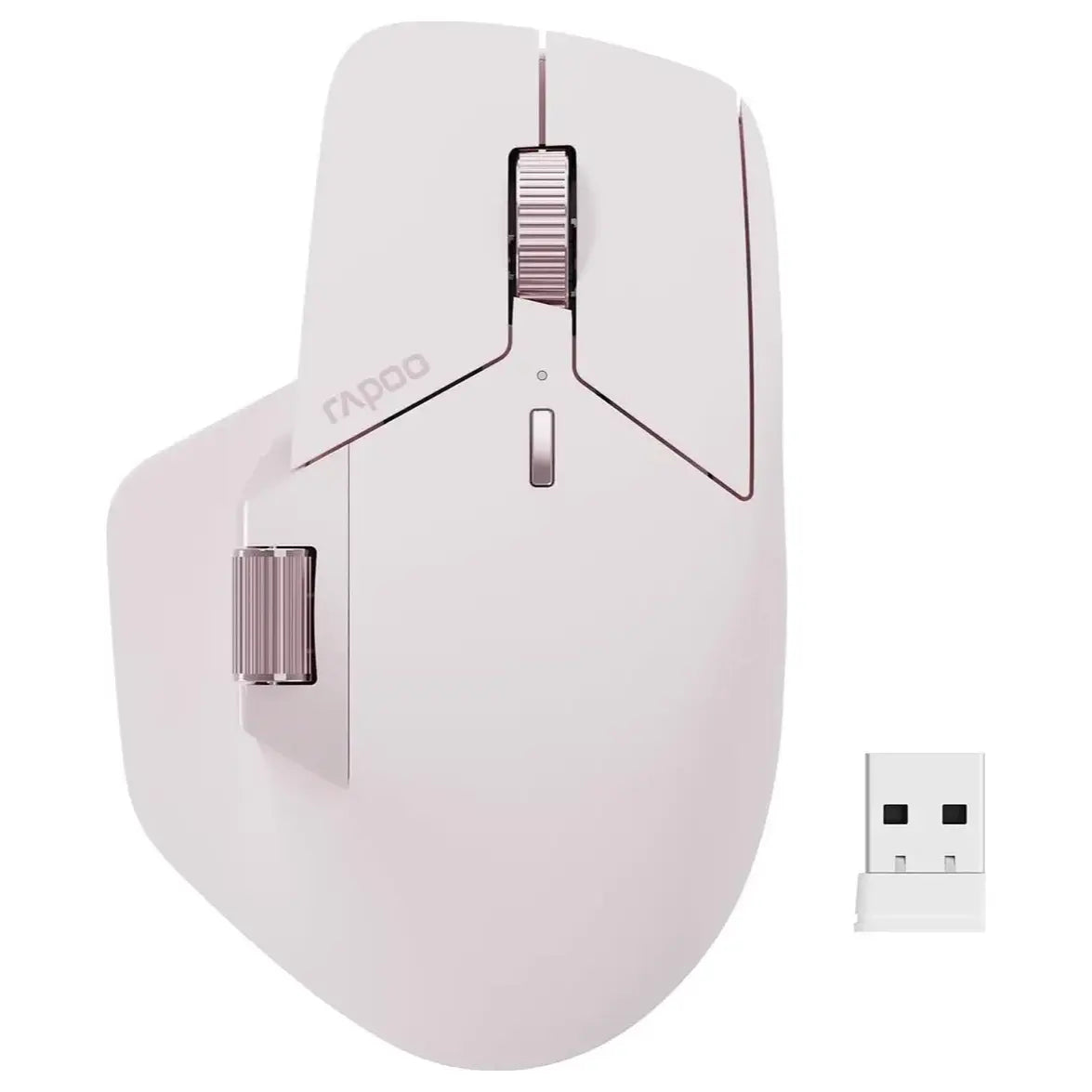 Rapoo MT760L Multi-Device Wireless Mouse, Bluetooth 5.0 and 2.4GHz Tri-Mode, Up to 4 Devices, 11 Programmable Buttons, 4000 DPI Sensor, 90 Days Battery Life, Pink