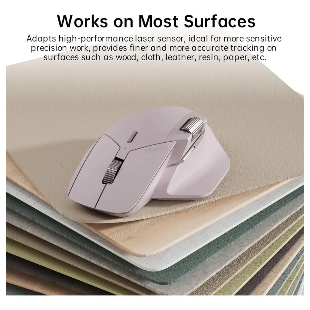 Rapoo MT760L Multi-Device Wireless Mouse, Bluetooth 5.0 and 2.4GHz Tri-Mode, Up to 4 Devices, 11 Programmable Buttons, 4000 DPI Sensor, 90 Days Battery Life, Pink