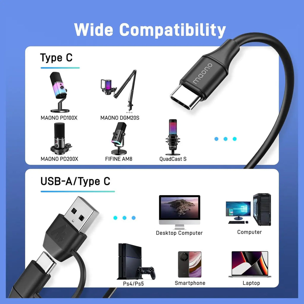 MAONO DGM20 USB Gaming Microphone for PC, Noise Cancellation Condenser Mic, RGB Lights, One-Click Mute With LED Indicator, Gain Control and Headphone Monitoring, Plug and Play, 5FT 2 in 1 USB Cable