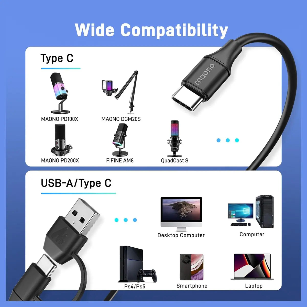 MAONO DGM20 USB Gaming Microphone for PC, Noise Cancellation Condenser Mic, RGB Lights, One-Click Mute With LED Indicator, Gain Control and Headphone Monitoring, Plug and Play, 5FT 2 in 1 USB Cable