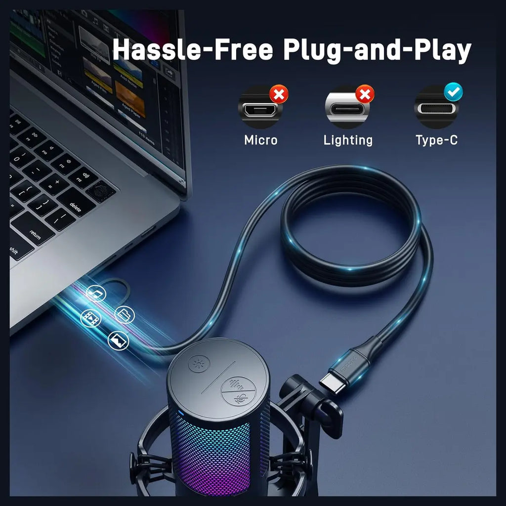 MAONO DGM20 USB Gaming Microphone for PC, Noise Cancellation Condenser Mic, RGB Lights, One-Click Mute With LED Indicator, Gain Control and Headphone Monitoring, Plug and Play, 5FT 2 in 1 USB Cable