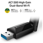 TP-Link Archer T3U Plus AC1300 High Gain Wireless Dual Band USB Adapter, 867Mbps 5GHz and 400Mbps 2.4GHz, MU-MIMO, 2x External Antennas