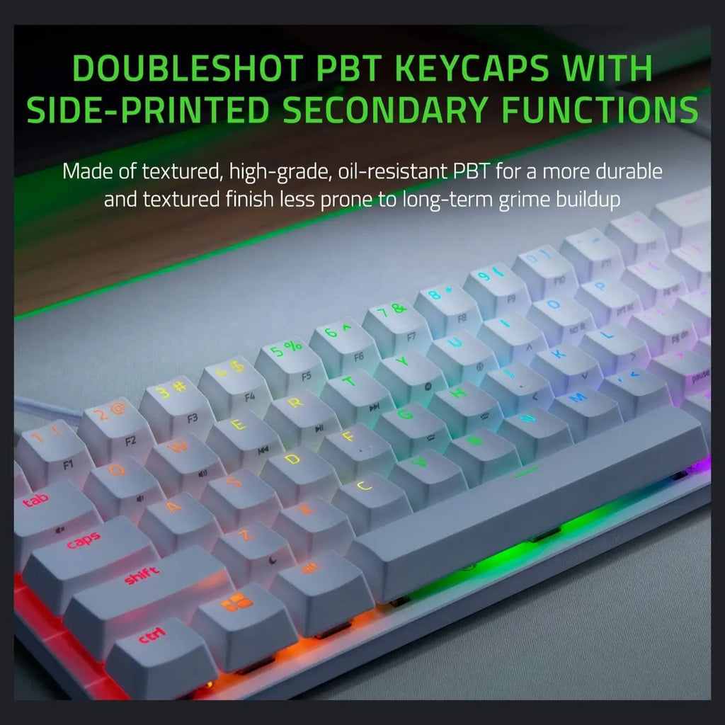 Razer Huntsman Mini 60% Gaming Keyboard, Linear Optical Switches, Aluminum Top Frame, Chroma RGB Lighting, PBT Keycaps, Onboard Memory, White, RZ03-03390400-R3M1