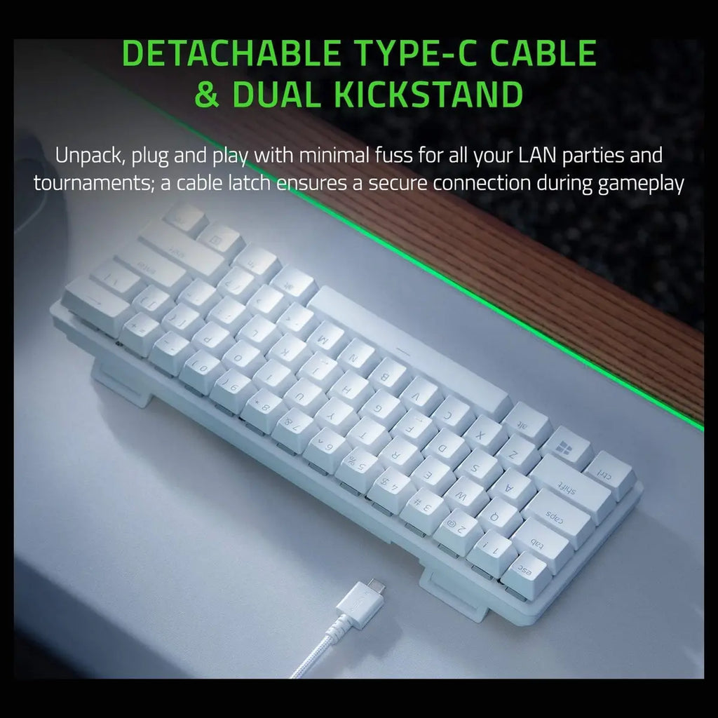 Razer Huntsman Mini 60% Gaming Keyboard, Linear Optical Switches, Aluminum Top Frame, Chroma RGB Lighting, PBT Keycaps, Onboard Memory, White, RZ03-03390400-R3M1