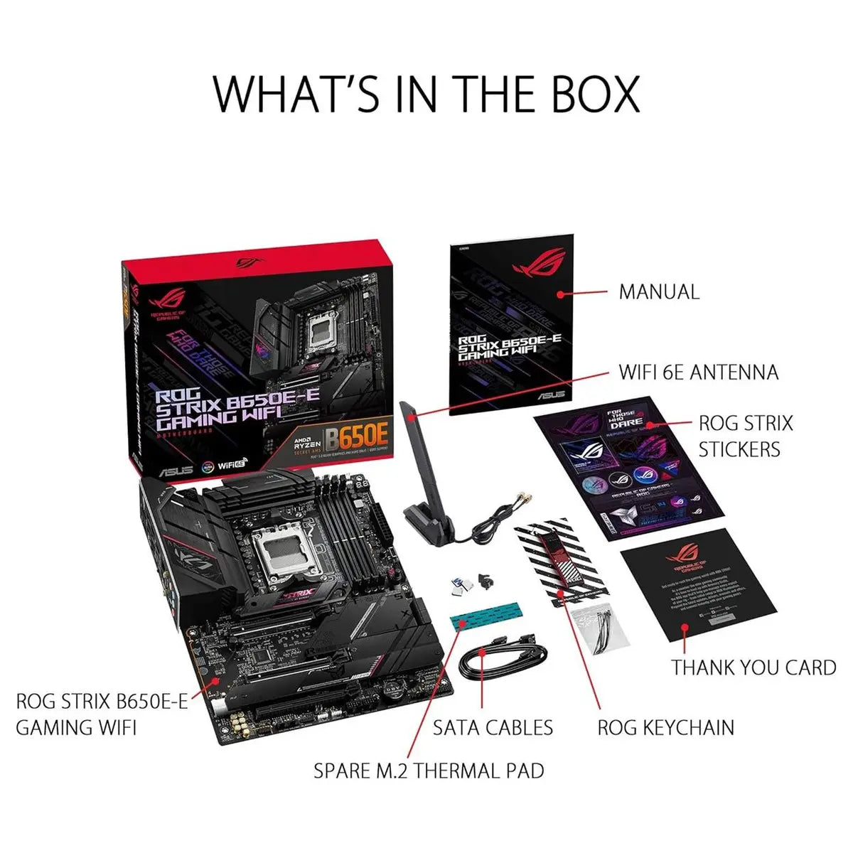 Asus Rog Strix B650E-E Gaming WiFi AM5 Gaming Motherboard, 16+2+1 Power Stages, DDR5 8000+ OC, 4x M.2, PCIe 5.0, WiFi 6E, 2.5G LAN, USB 3.2 Gen 2x2 Type-C