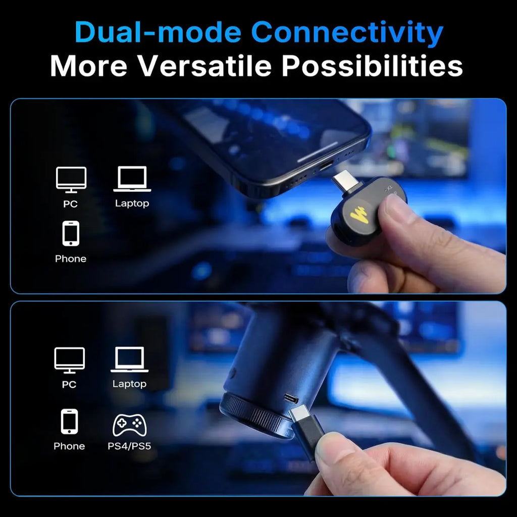 Maono DGM20W Wireless Gaming Microphone, 2.4G Wireless and USB Wired, 24-Bit/48kHz, One-Tap ENC With 3-Level Depth, Cardioid, RGB, Quick Mute, Gain Control, 40 Hours, Black