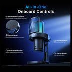 Maono DGM20W Wireless Gaming Microphone, 2.4G Wireless and USB Wired, 24-Bit/48kHz, One-Tap ENC With 3-Level Depth, Cardioid, RGB, Quick Mute, Gain Control, 40 Hours, Black