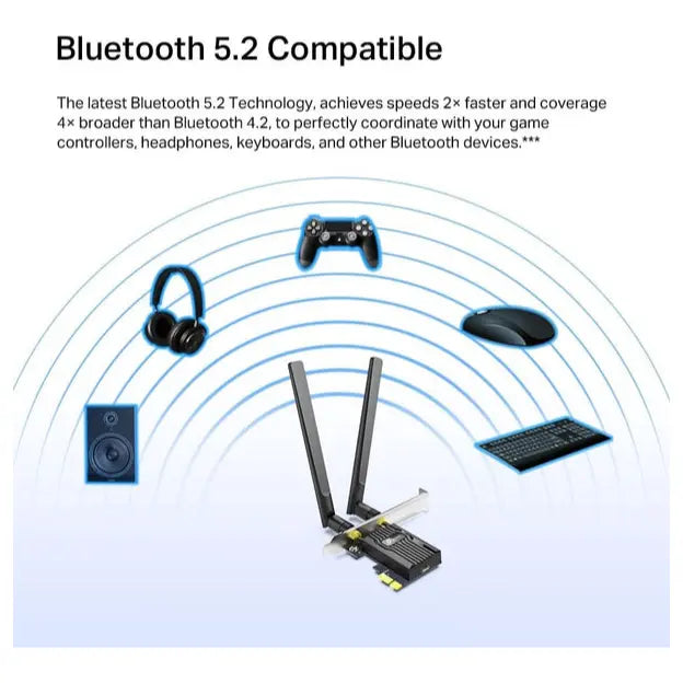 TP-Link Archer TX55E AX3000 Wi-Fi 6 Bluetooth 5.2 PCIe Adapter, Up To 2402Mbps 5GHz Plus 574Mbps 2.4GHz, Intel Wi-Fi 6 Chipset, Two External High-Gain Antennas, WPA3