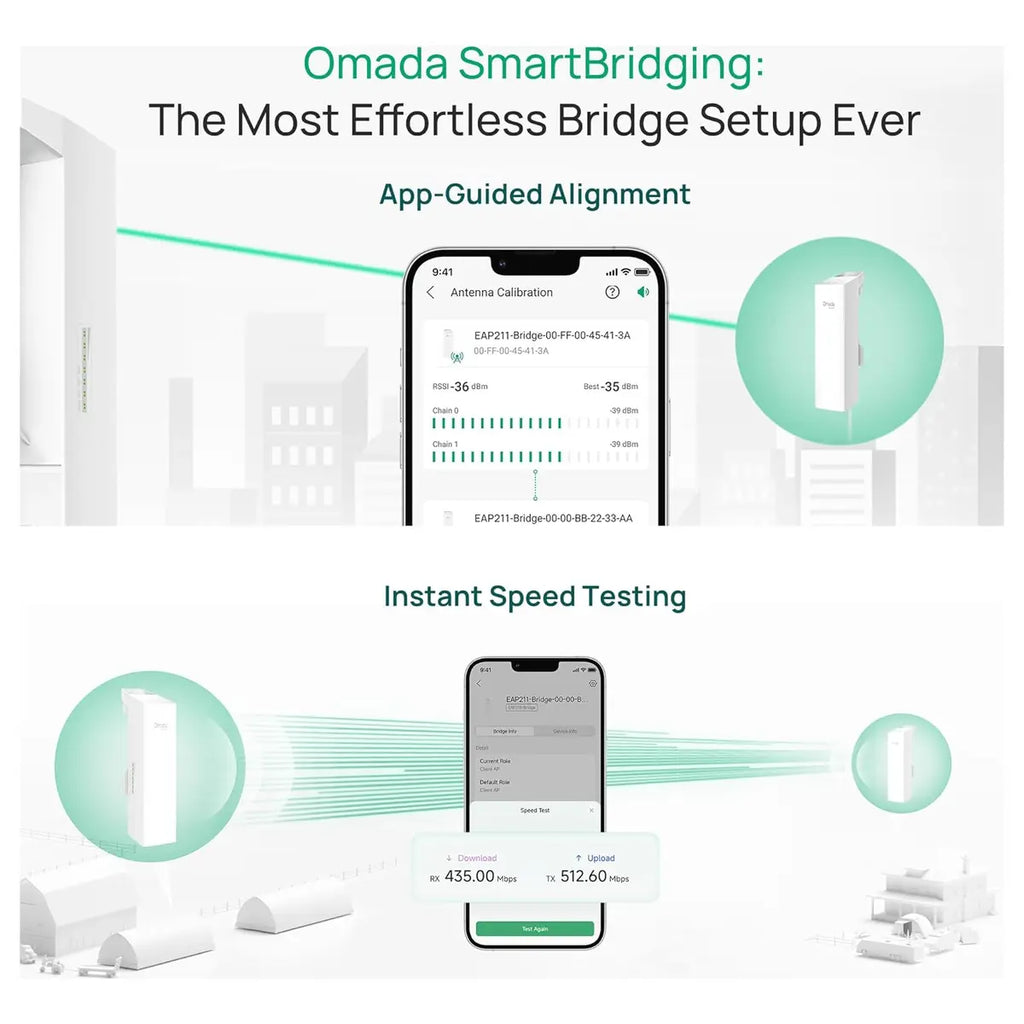 TP-Link EAP211-Bridge KIT Omada Point to Point Wireless Bridge Outdoor, 5GHz 867Mbps, PtP and PtMP, 1km Range, 3 Gigabit Ports, PoE or DC Powered, IP65 Weatherproof
