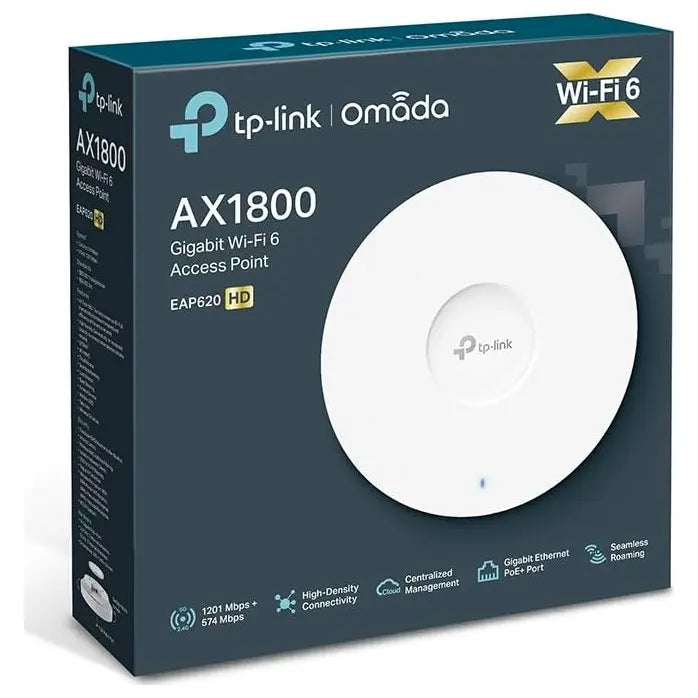TP-Link EAP620 HD Omada WiFi 6 AX1800 Wireless Gigabit Access Point, OFDMA, Mesh, Seamless Roaming, MU-MIMO, Omada SDN, Cloud Access and Omada App, PoE+ Powered