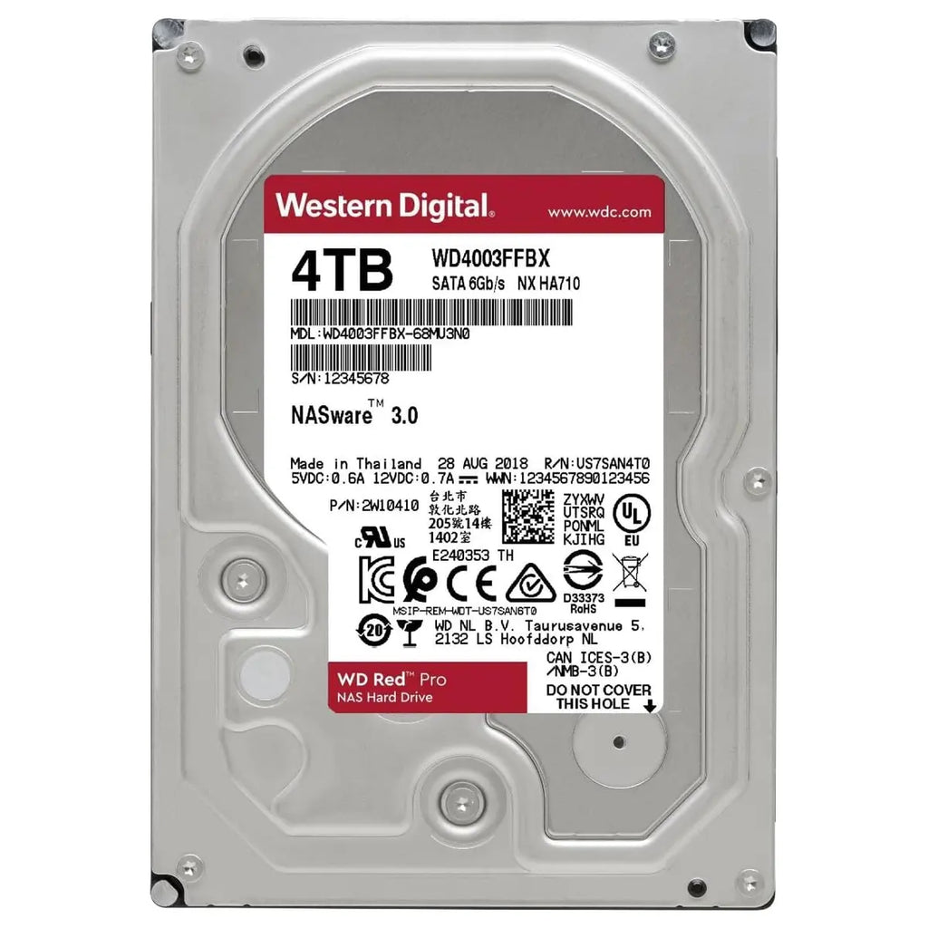 Western Digital WD Red Pro 4TB NAS Internal Hard Drive HDD, 7200RPM, SATA 6Gb/s, CMR, 256MB Cache, 3.5", WD4003FFBX