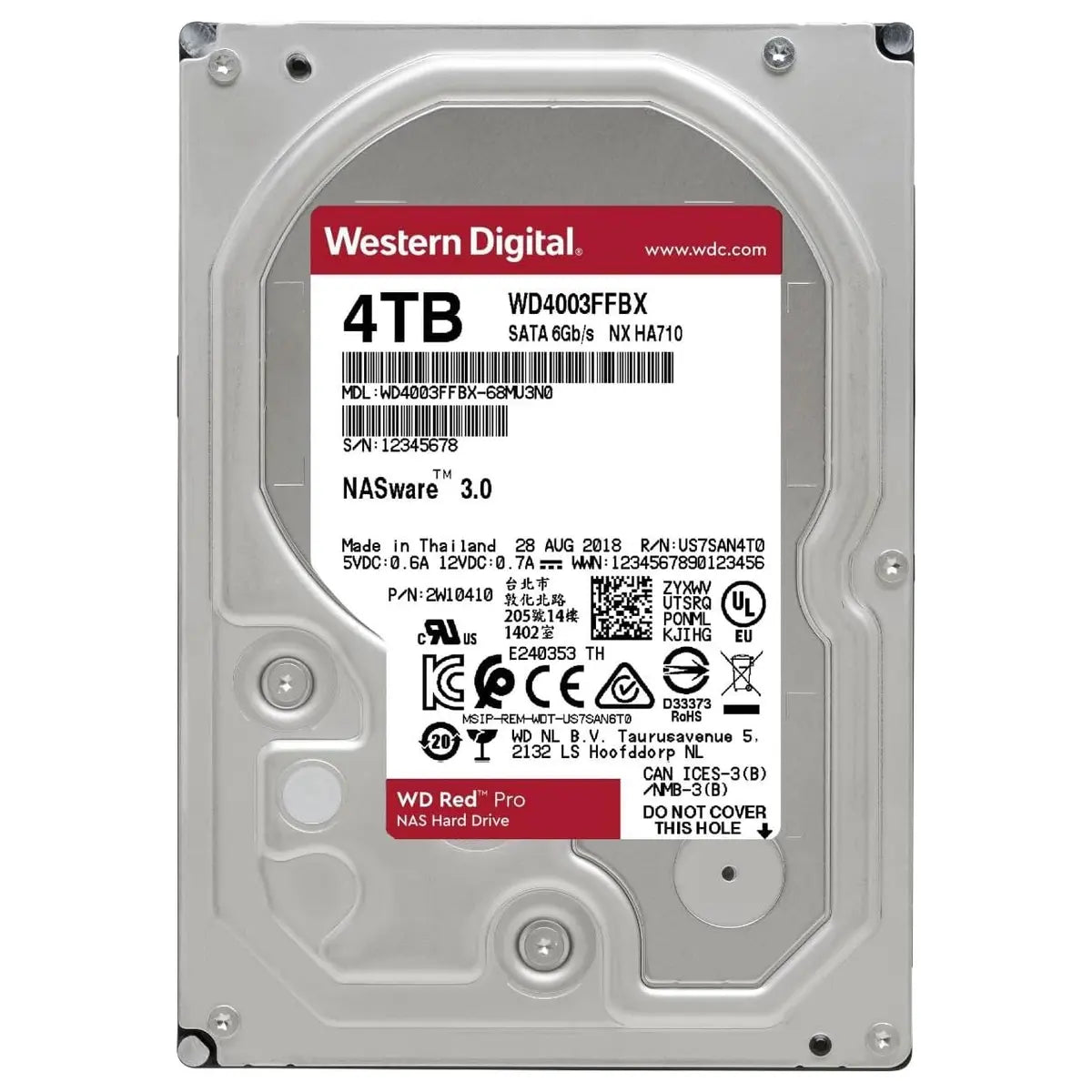 Western Digital WD Red Pro 4TB NAS Internal Hard Drive HDD, 7200RPM, SATA 6Gb/s, CMR, 256MB Cache, 3.5", WD4003FFBX