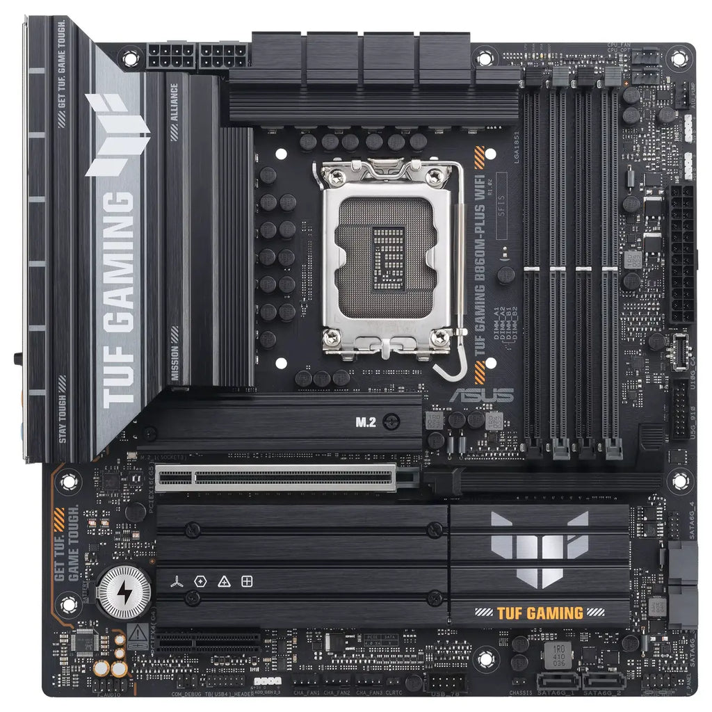 Asus TUF Gaming B860M-Plus WiFi Motherboard, LGA1851, Intel B860, mATX, DDR5 256GB 8800+MT/s, 3x M.2, Wi-Fi 7, Realtek 2.5Gb Ethernet