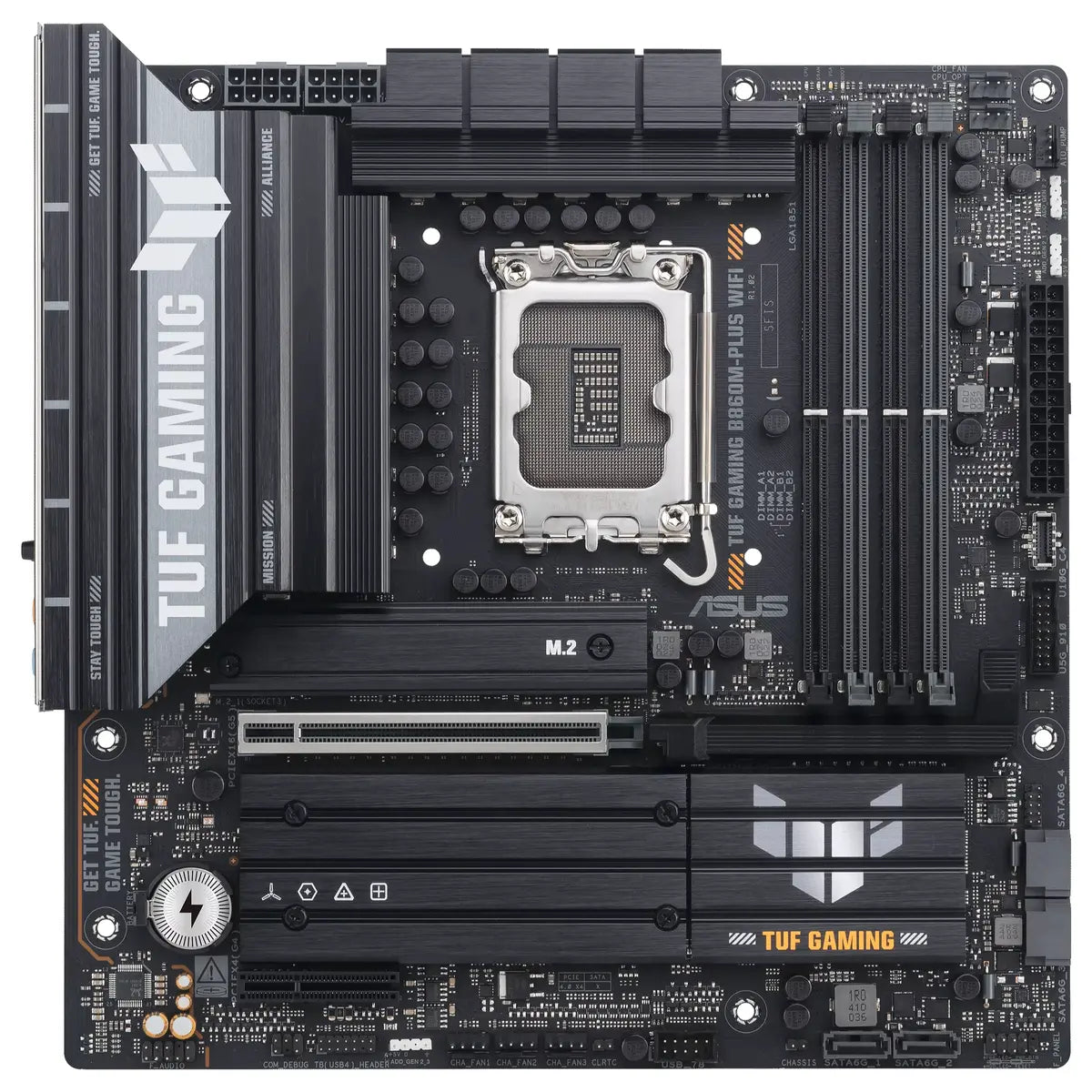 Asus TUF Gaming B860M-Plus WiFi Motherboard, LGA1851, Intel B860, mATX, DDR5 256GB 8800+MT/s, 3x M.2, Wi-Fi 7, Realtek 2.5Gb Ethernet