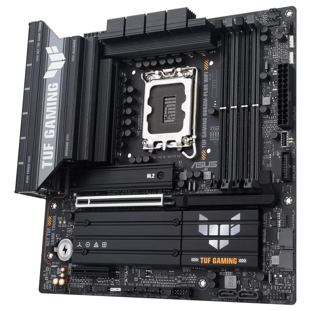 Asus TUF Gaming B860M-Plus WiFi Motherboard, LGA1851, Intel B860, mATX, DDR5 256GB 8800+MT/s, 3x M.2, Wi-Fi 7, Realtek 2.5Gb Ethernet