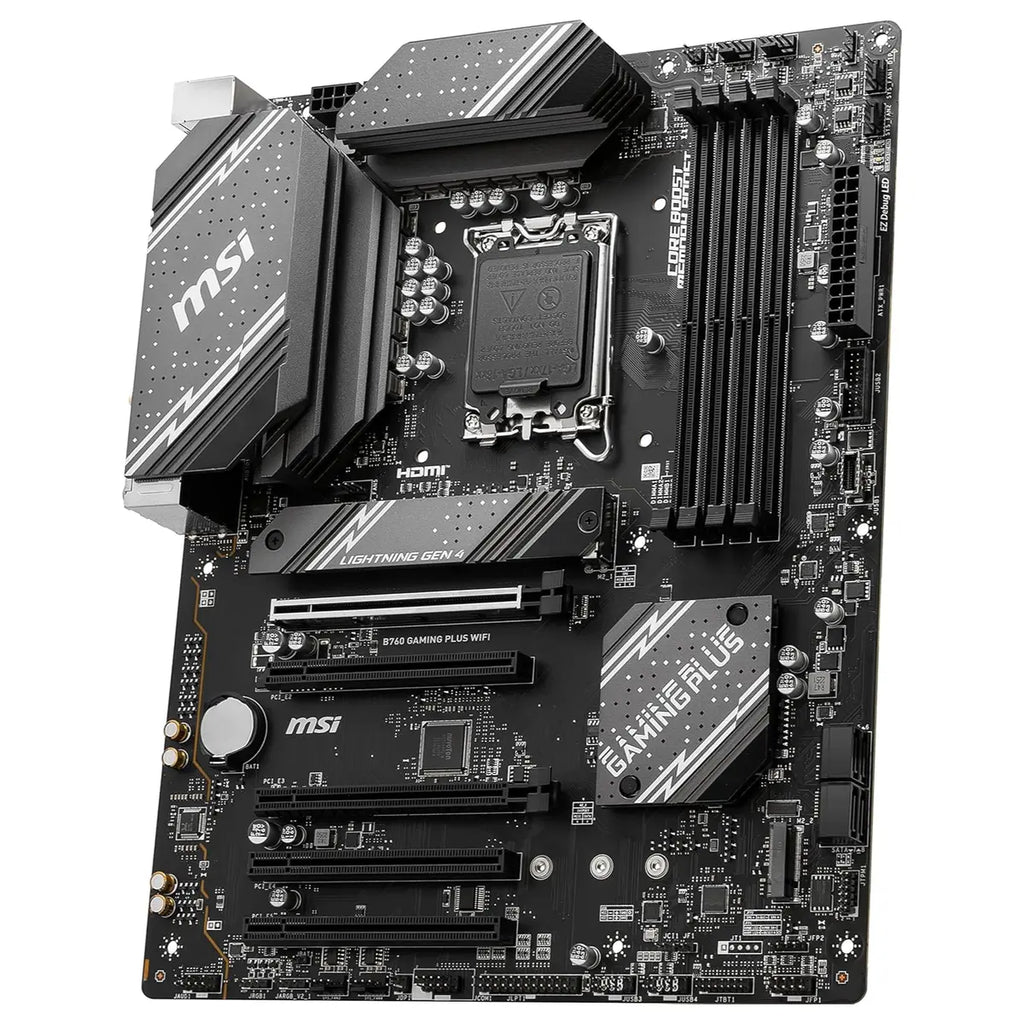 MSI B760 Gaming Plus WiFi Gaming Motherboard, LGA 1700, Intel B760, DDR5 6800+MHz OC, PCIe 4.0, Wi-Fi 6E and Bluetooth 5.3, ATX