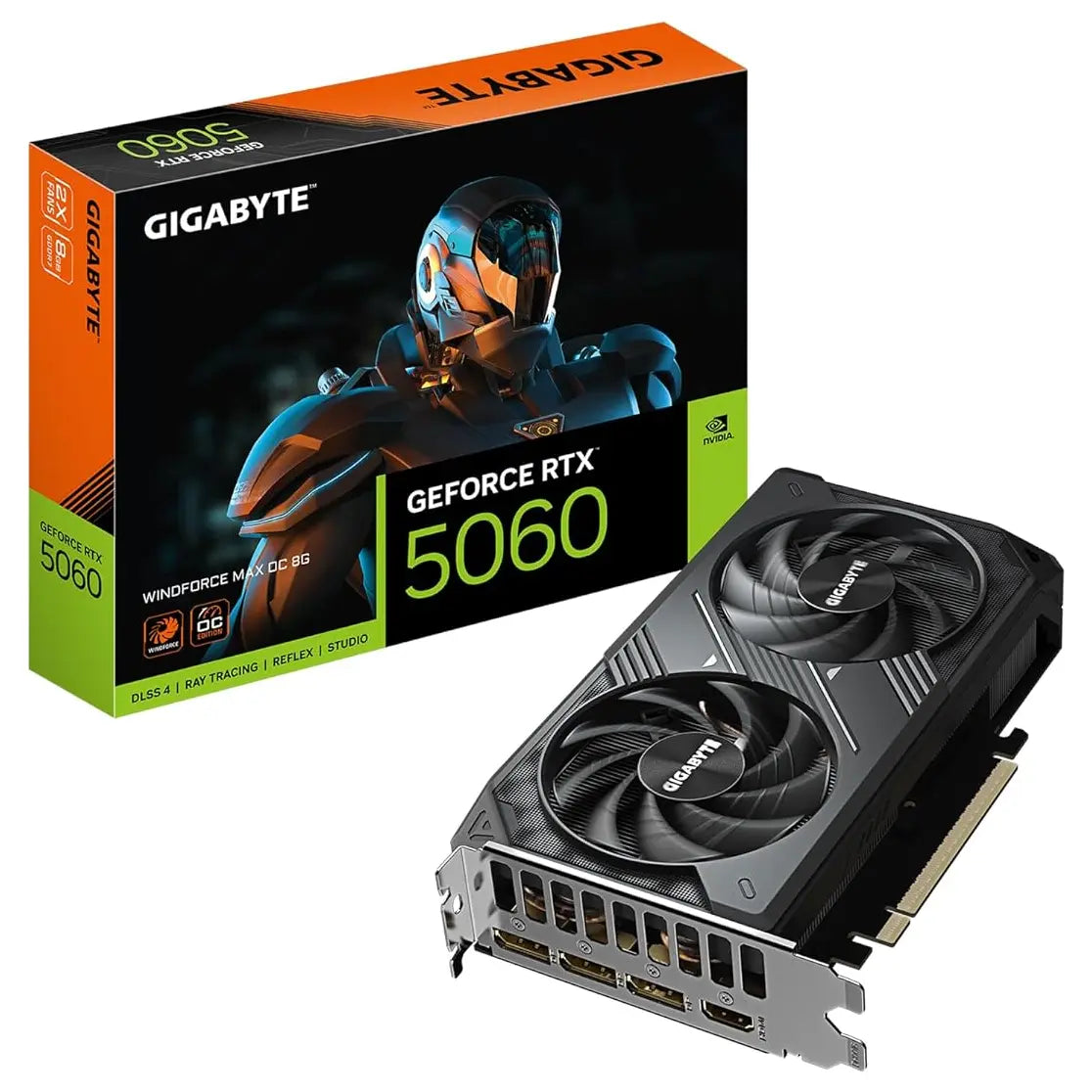 GIGABYTE GeForce RTX 5060 WINDFORCE MAX OC Graphics Card, 8GB GDDR7, 3840 CUDA Cores, 2512MHz Boost Clock, PCIe 5.0, GV-N5060WF2MAX OC-8GD, Black