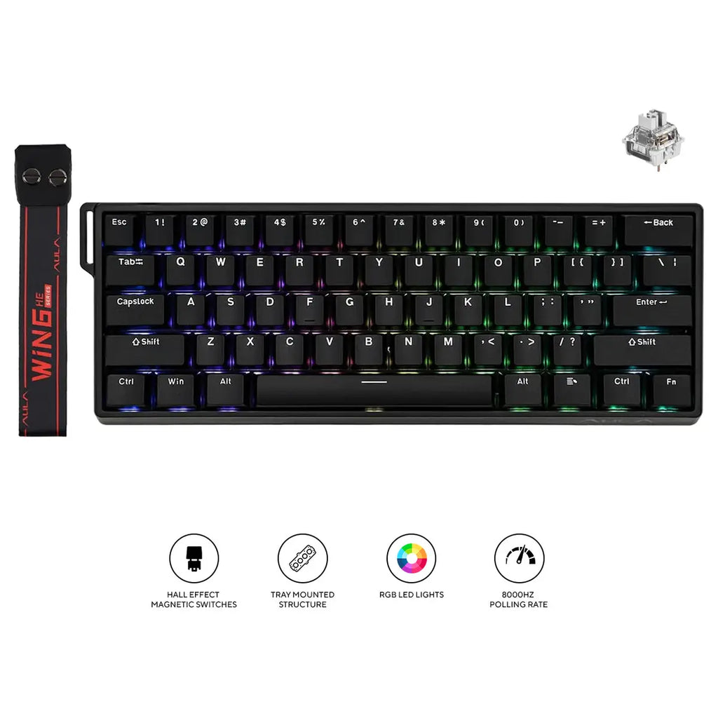 Aula WIN60 HE Mechanical Keyboard, 60% 61 Keys, Magnetic Switch, 8000Hz Polling, RGB, USB Type-C Wired, Black
