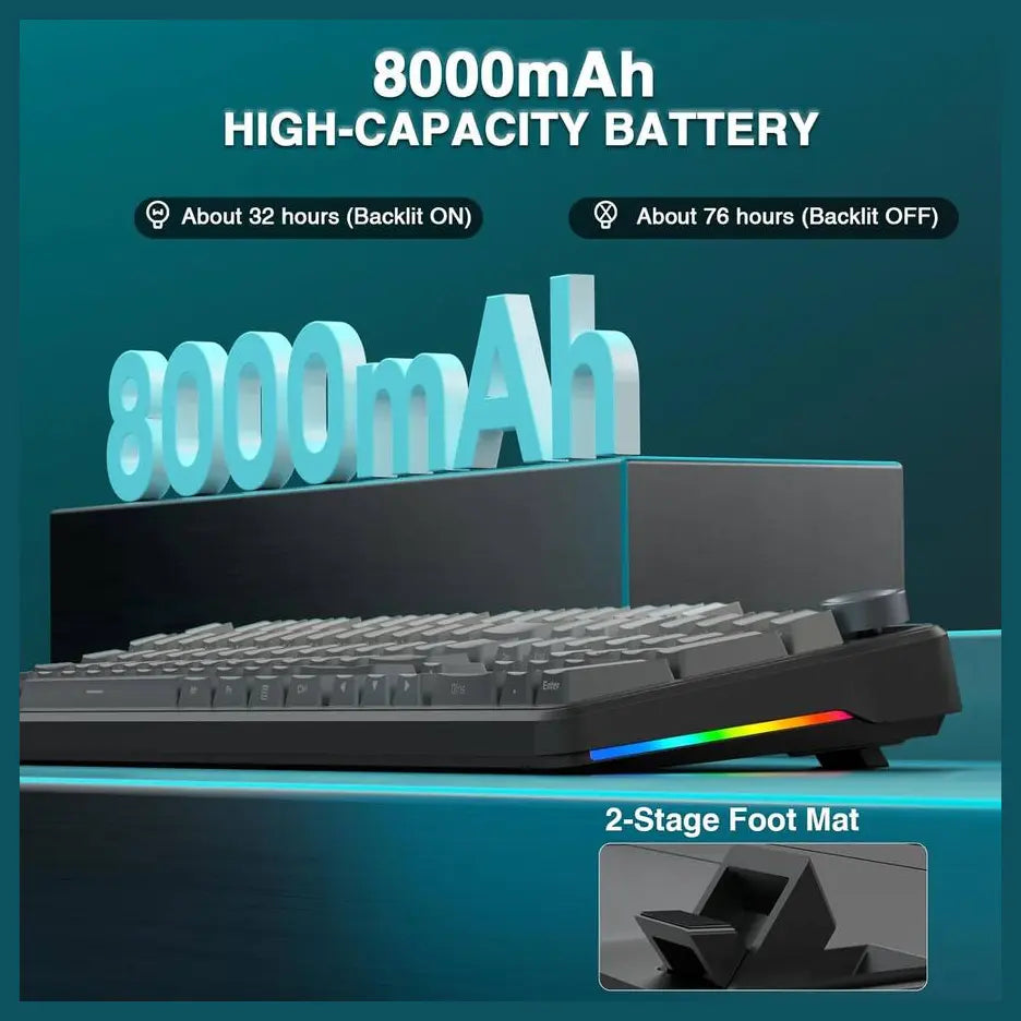 AULA F108 Pro WIND 108-Key Wireless Hot Swappable Mechanical Gaming Keyboard, RGB, Smart Screen and Multifunction Knob, 8000mAH Battery, Gradient Gray