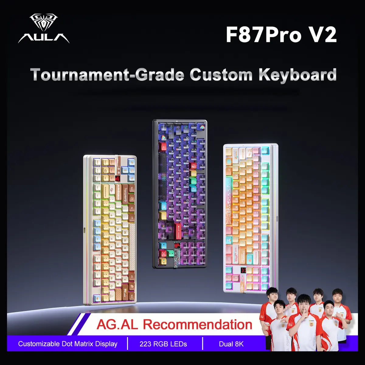 AULA F87 PRO V2 RGB Hot-Swappable Wireless Mechanical Keyboard, 87 Key TKL Gasket-Mounted, Bluetooth 5.0 2.4GHz and USB-C, 10000mAh Battery, 8K Polling Rate, White Contours